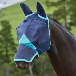 Weatherbeeta Comfitec Fine Mesh Mask With Ears & Nose Navy/Turquoise