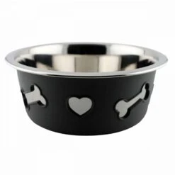 Weatherbeeta Stainless Steal Silicone Bone Dog Bowl Dark Grey 21cm